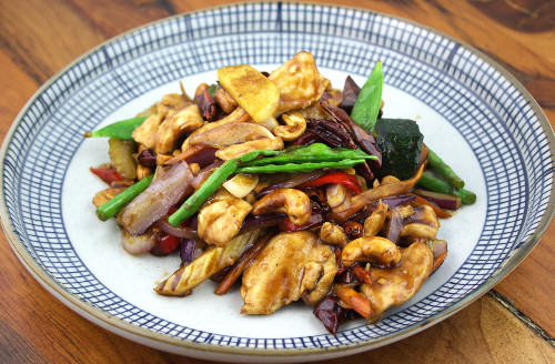 Chicken satay cooked on plate